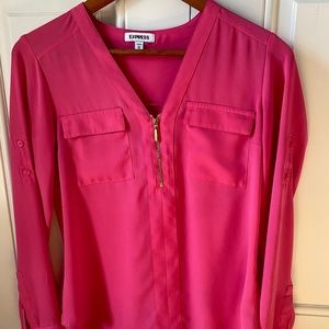 Express - blouse, pink v neck with zipper size small